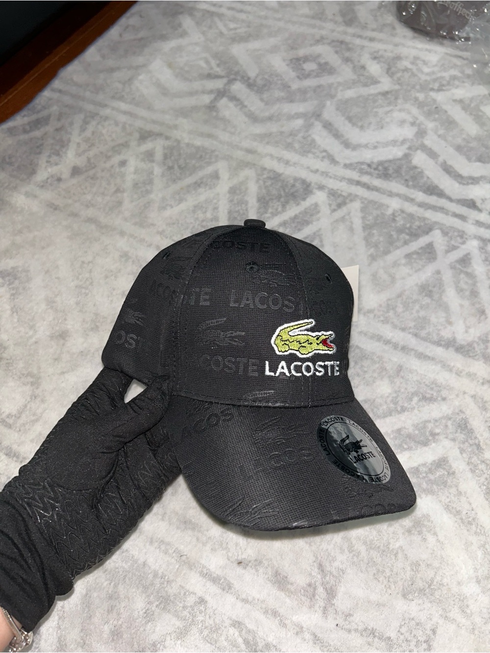 Lacoste Black Cap with Green & Red Croc Patch